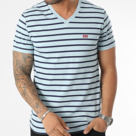 Levi's - Camiseta de rayas con cuello en V 85641 Azul claro