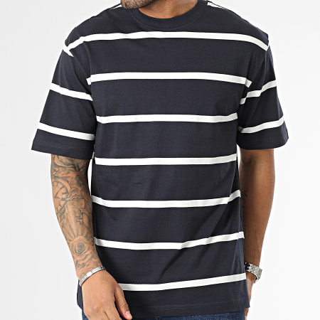 Only And Sons - Tee Shirt A Rayures Harry Relax Skate Stripe Bleu Marine