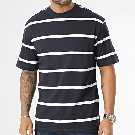 Only And Sons - Tee Shirt A Rayures Harry Relax Skate Stripe Bleu Marine