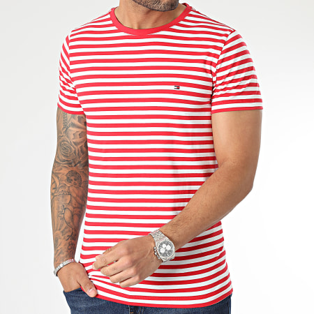 Tommy Hilfiger - Camiseta Stretch Stripes Slim 0800 Red White