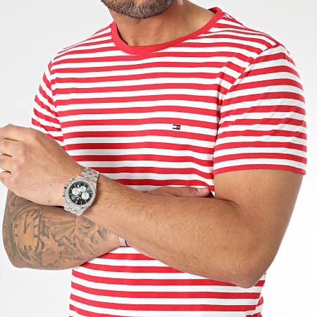 Tommy Hilfiger - Tee Shirt Stretch Stripes Slim 0800 Rosso Bianco