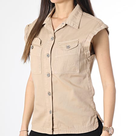 Girls Outfit - Chaqueta vaquera sin mangas para mujer, beige