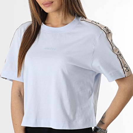Guess - Camiseta de rayas para mujer V3RI08 Azul claro