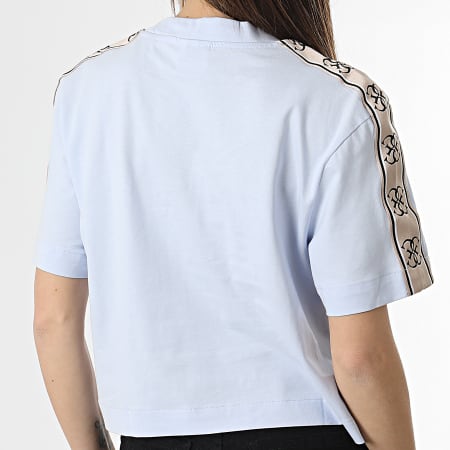 Guess - Camiseta de rayas para mujer V3RI08 Azul claro