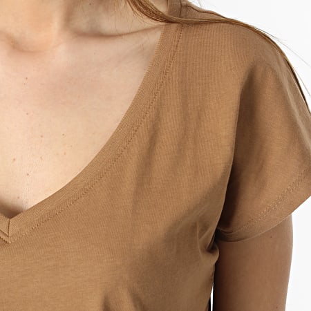 Only - Camiseta de mujer con cuello en V Winnie Marrón