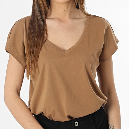 Only - Camiseta de mujer con cuello en V Winnie Marrón