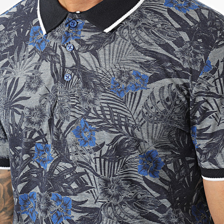 American People - Polo Manches Courtes Panis Gris Bleu Marine Floral