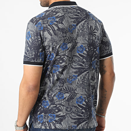 American People - Polo Manches Courtes Panis Gris Bleu Marine Floral