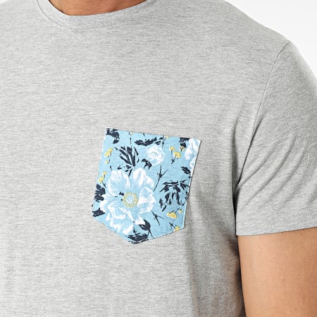 American People - Tee Shirt Poche Tiner Gris Chiné Floral