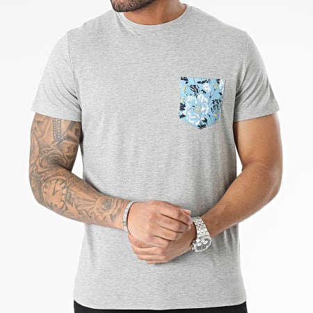 American People - Tee Shirt Poche Tiner Gris Chiné Floral