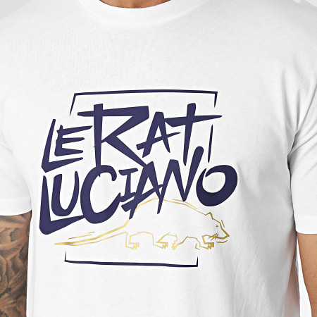 Le Rat Luciano - Maglietta con logo bianco blu navy oro