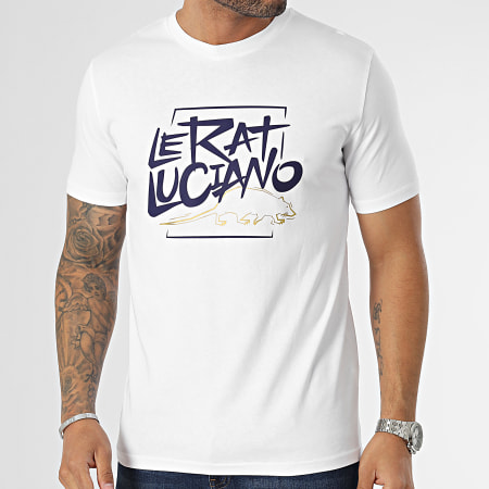 Le Rat Luciano - Maglietta con logo bianco blu navy oro