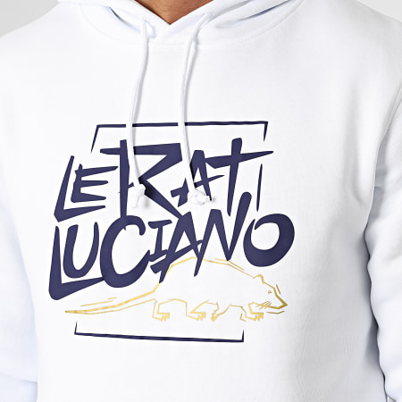 Le Rat Luciano - Sweat Capuche Logo Blanc Bleu Marine Or