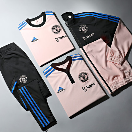 Adidas Sportswear - Giacca con zip a righe rosa e nere del Manchester United HT4297