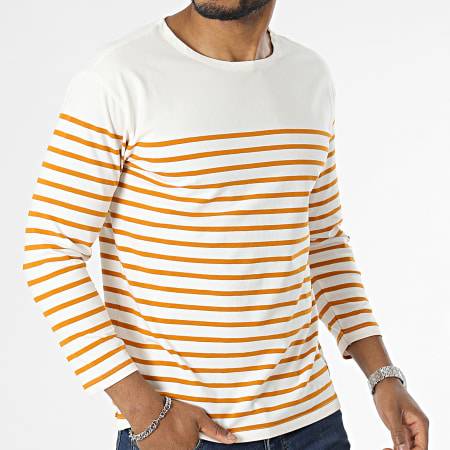 Teddy Smith - Tee Shirt Manches Longues A Rayures Mariner Beige Clair