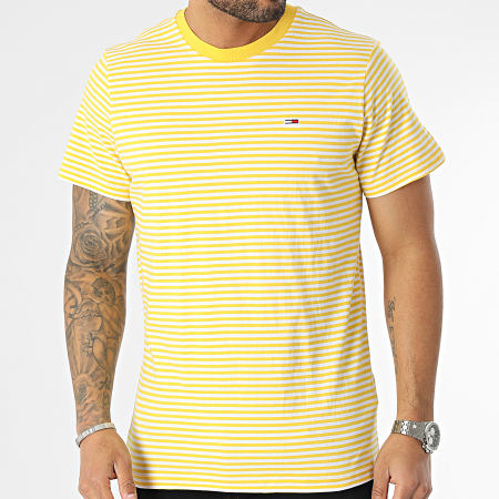 Tommy Jeans - Tee Shirt A Rayures Tommy Classics 5515 Jaune Blanc