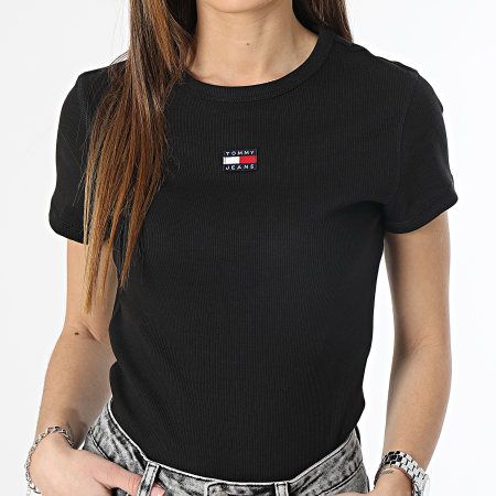 Tommy Jeans - Camiseta Mujer Baby Rib Badge 5641 Negra