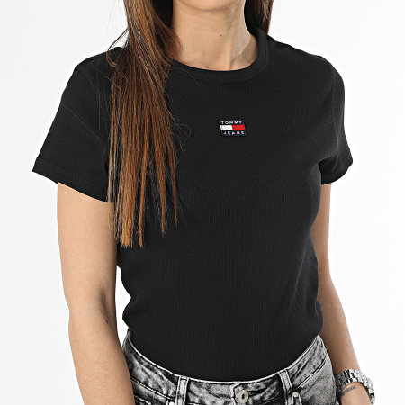 Tommy Jeans - Camiseta Mujer Baby Rib Badge 5641 Negra