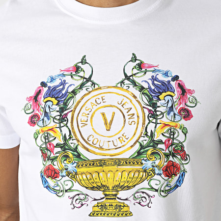 Versace Jeans Couture - Tee Shirt Vemblem Garden 74GAHF01 Blanc Floral
