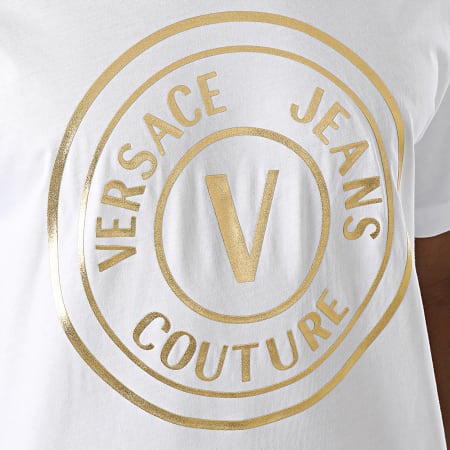 Versace Jeans Couture - Tee Shirt Vemblem Thick Foil 74GAHT05 Blanc Doré