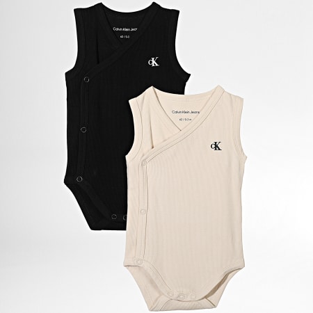 Calvin Klein - Set di 2 body per neonati 0075 nero beige