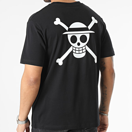 One Piece - Camiseta Oversize Large Mugiwara Logo Negro Blanco