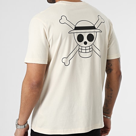 One Piece - Camiseta Oversize Large Mugiwara Logo Beige Negro