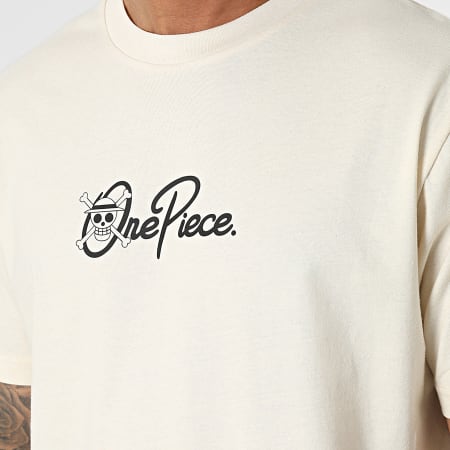 One Piece - Tee Shirt Oversize Large Mugiwara Logo Beige Noir