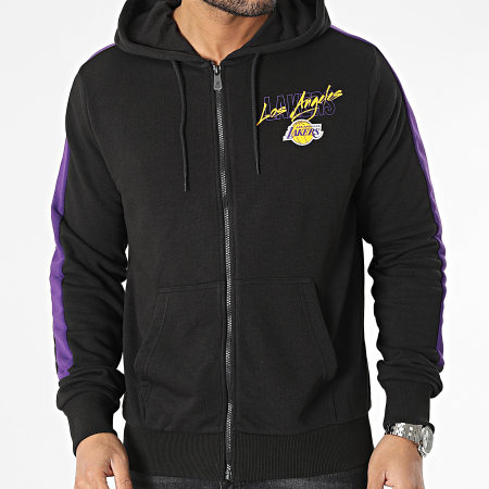 New Era - Los Angeles Lakers 60332190 Sudadera con capucha y cremallera negra con rayas Script