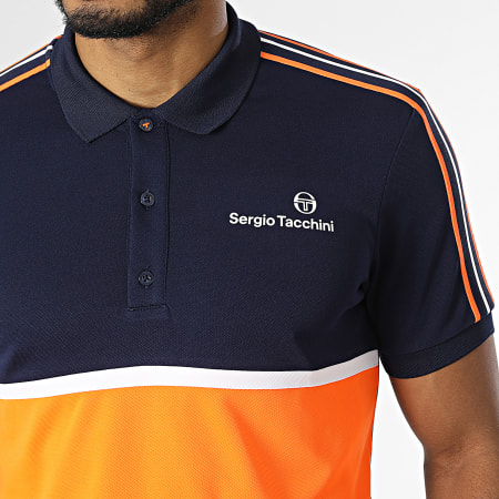 Sergio Tacchini - Lista 39977 Navy White Orange Fluo Polo Shorts Con Strisce
