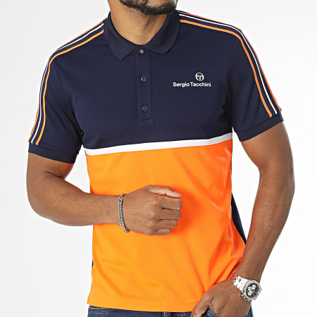 Sergio Tacchini - Lista 39977 Navy White Orange Fluo Polo Shorts Con Strisce