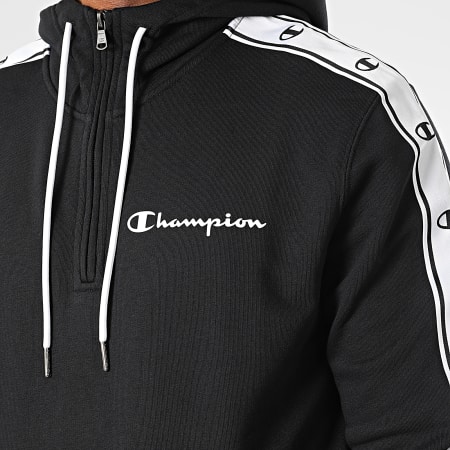Champion - Sudadera de rayas con capucha y cuello de cremallera 218473 Negro