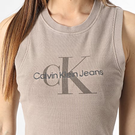 Calvin Klein - Vestido de tirantes de canalé teñido mineral para mujer 1563 Marrón