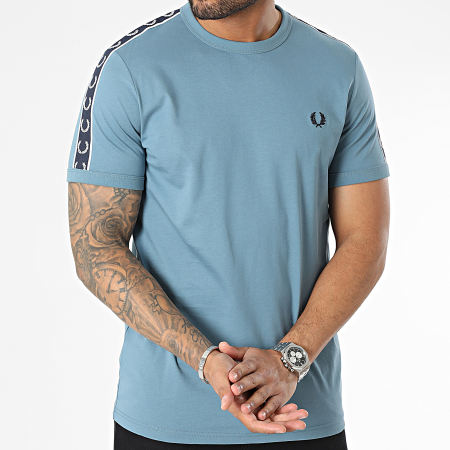Fred Perry - Tee Shirt A Bandes Contrast Tape Ringer M4613 Bleu Clair