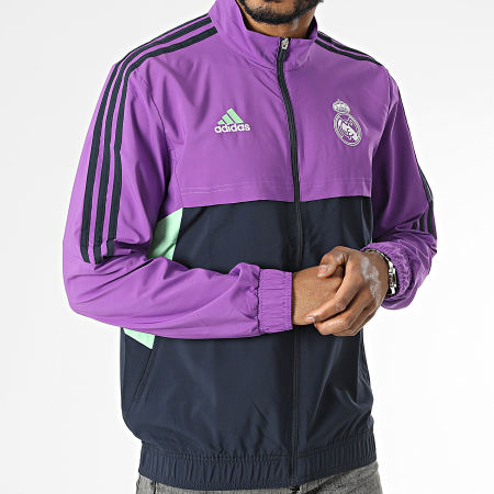 Adidas Sportswear - Veste De Sport Zippée A Bandes Real Madrid HT8805 Violet Bleu Marine