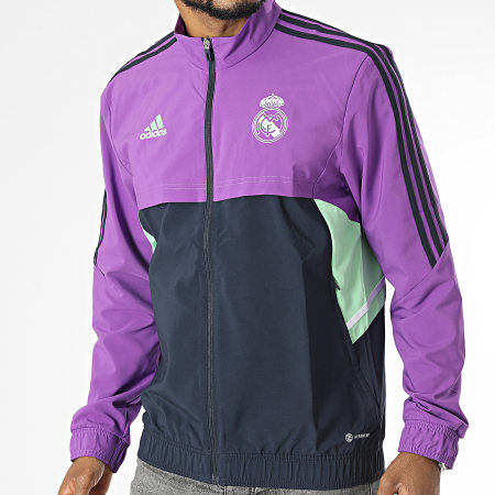 Adidas Sportswear - Veste De Sport Zippée A Bandes Real Madrid HT8805 Violet Bleu Marine