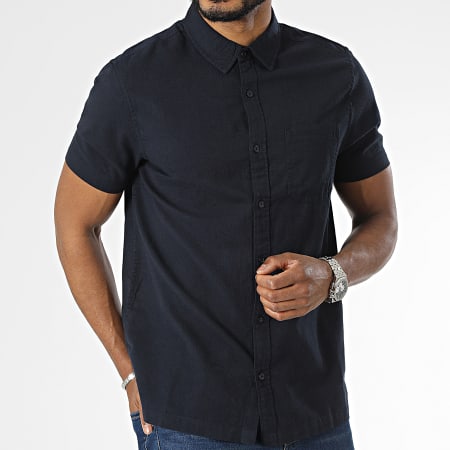 Camisa azul marino outlet manga corta