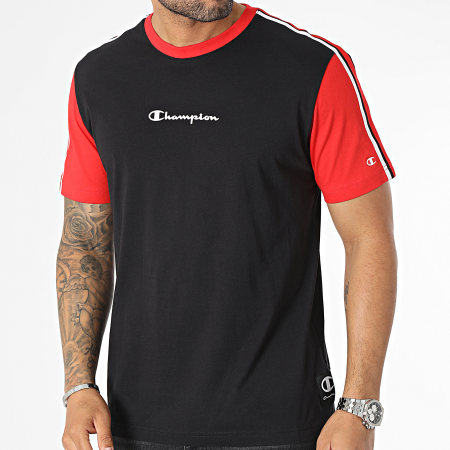 Champion - Camiseta a rayas 218768 Negro Rojo