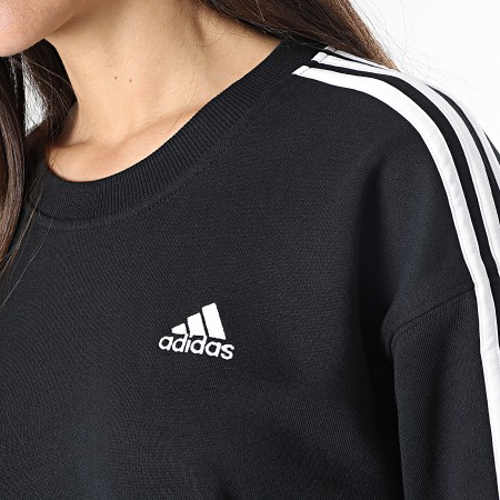 Adidas Sportswear - Sweat Crewneck Crop Femme A Bandes 3 Stripes HR4926 Noir