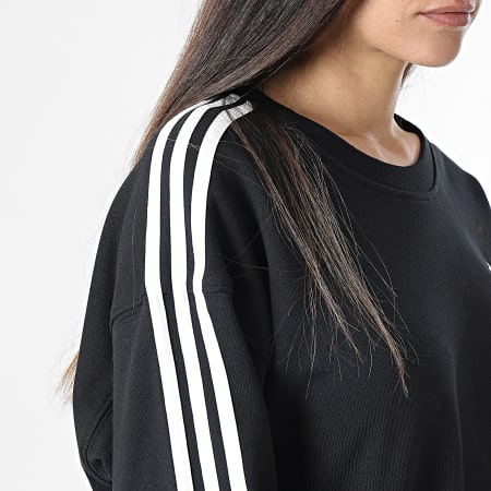 Adidas Sportswear - Sweat Crewneck Crop Femme A Bandes 3 Stripes HR4926 Noir