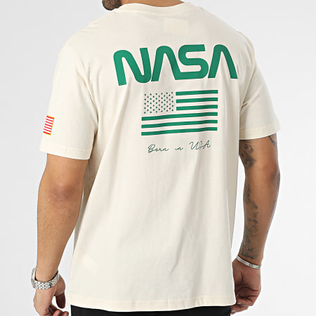 NASA - Camiseta Oversize Large Flag Born In USA Beige Verde