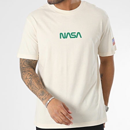 NASA - Tee Shirt Oversize Large Flag Born In USA Beige Vert