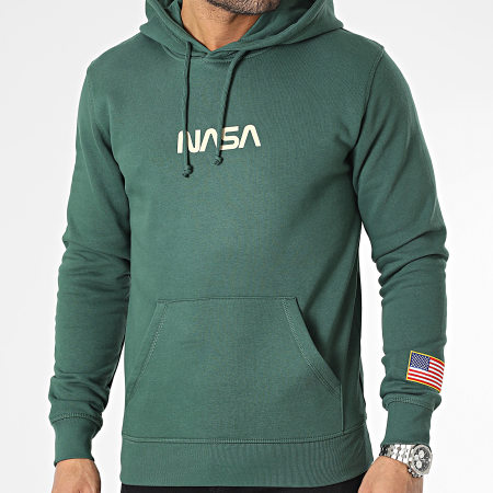 NASA - Sudadera con capucha Born In USA Flag Verde Beige
