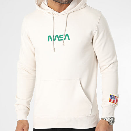 NASA - Sweat Capuche Flag Born In USA Beige Vert