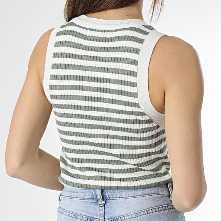 Only - Camiseta de tirantes Aya Stripe para mujer Blanco Verde Caqui