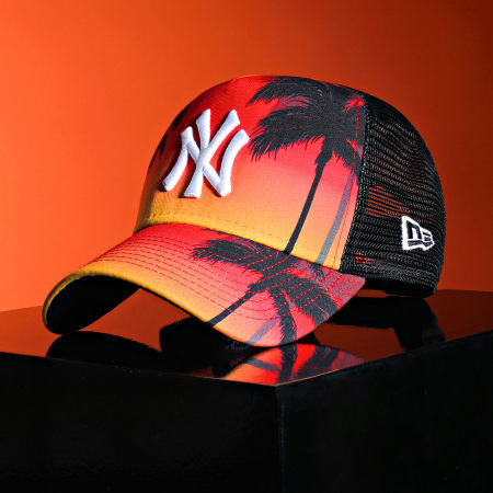New Era - Cappello trucker estivo dei New York Yankees rosso tramonto