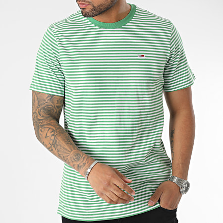 Tommy Jeans - Tee Shirt A Rayures Tommy Classics 5515 Vert Blanc