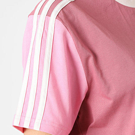 Adidas Sportswear - Tee Shirt Crop Femme A Bandes 3 Stripes IC9926 Rose