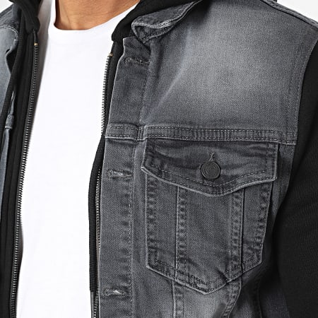 Armita - Giacca di jeans grigia e nera con cappuccio