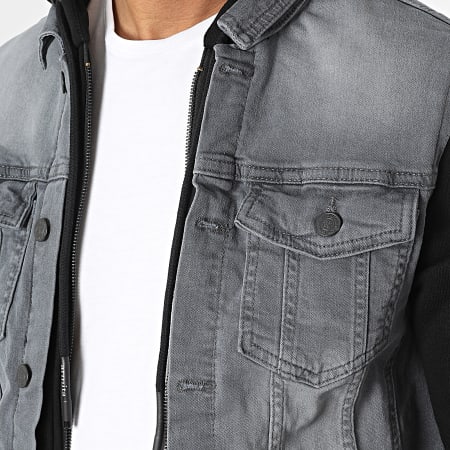 Armita - Giacca di jeans grigia e nera con cappuccio